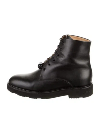 Pre-owned Dear Frances Leather Beaded Accents Combat Boots In Black