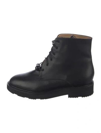 Pre-owned Dear Frances Leather Beaded Accents Lace-up Boots In Black