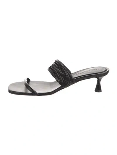 Pre-owned Dear Frances Leather Braided Accents Slides In Black