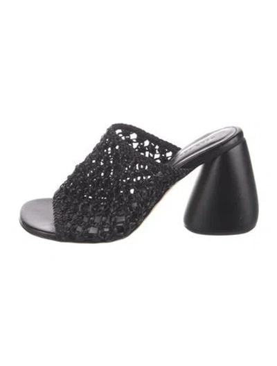 Pre-owned Dear Frances Leather Braided Accents Slides In Black