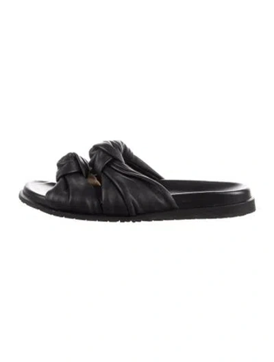 Pre-owned Dear Frances Leather Braided Accents Slides In Black