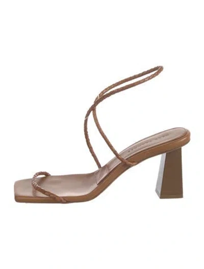 Pre-owned Dear Frances Leather Braided Accents Slingback Sandals In Brown