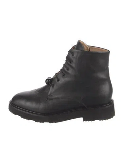 Pre-owned Dear Frances Leather Combat Boots In Black