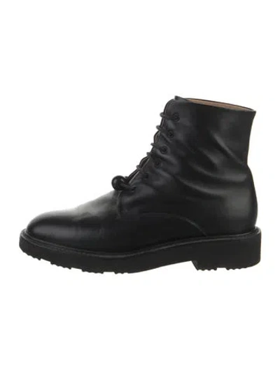 Pre-owned Dear Frances Leather Combat Boots In Black