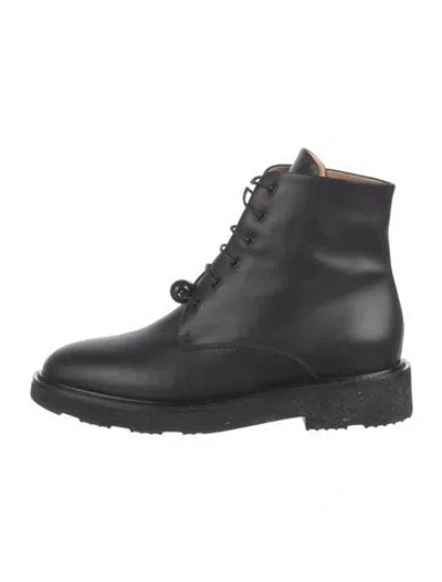 Pre-owned Dear Frances Leather Combat Boots In Black
