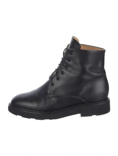 Pre-owned Dear Frances Leather Combat Boots In Black