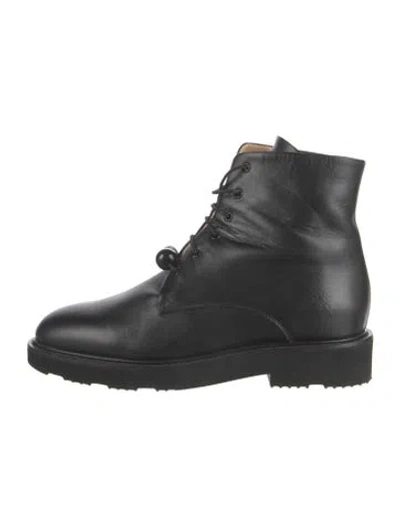 Pre-owned Dear Frances Leather Combat Boots In Black