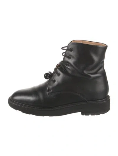 Pre-owned Dear Frances Leather Combat Boots In Black