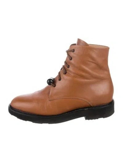 Pre-owned Dear Frances Leather Combat Boots In Brown