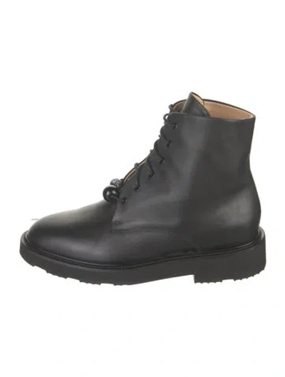 Pre-owned Dear Frances Leather Lace-up Boots In Black