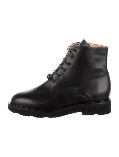 Pre-owned Dear Frances Leather Lace-up Boots In Black