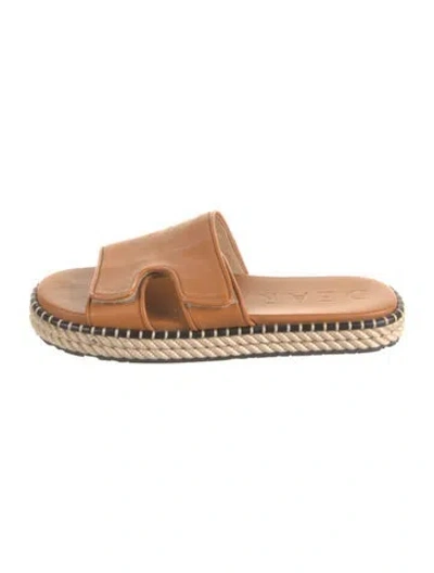 Pre-owned Dear Frances Leather Slides In Brown
