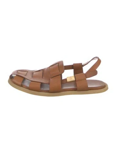 Pre-owned Dear Frances Leather Slingback Flats In Brown