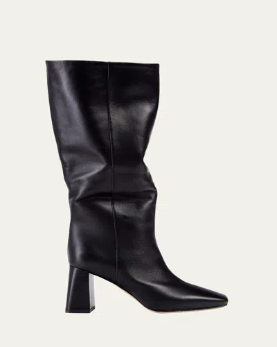 Dear Frances Leather Slouchy Knee Bucket Boots In Black
