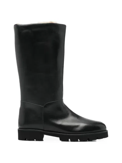 Dear Frances Lock Leather Boots In Black