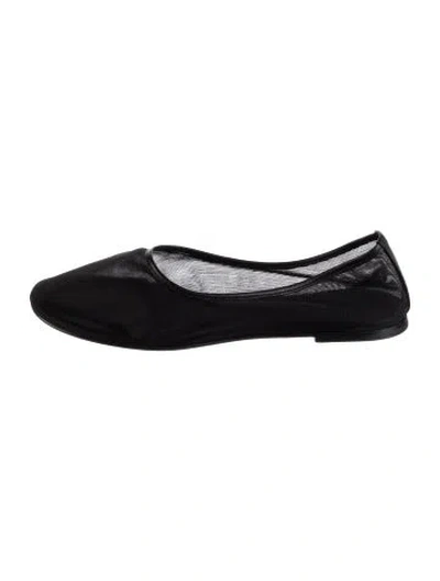 Pre-owned Dear Frances Mesh Leather Trim Embellishment Ballet Flats In Black