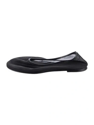 Pre-owned Dear Frances Mesh Leather Trim Embellishment Ballet Flats In Black
