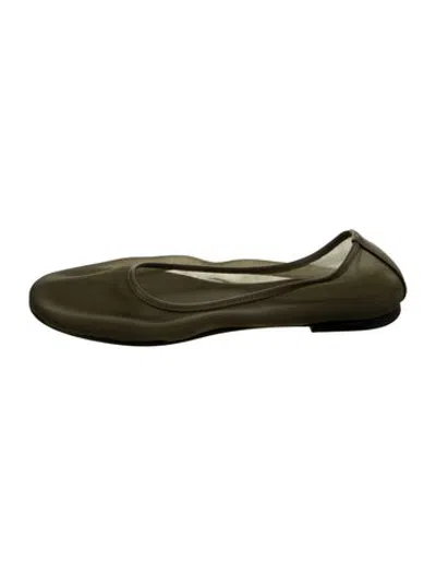 Pre-owned Dear Frances Mesh Leather Trim Embellishment Ballet Flats In Green