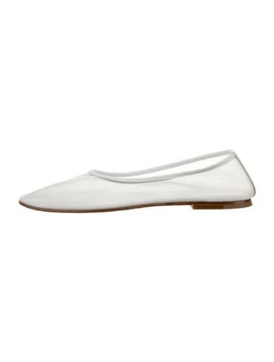 Pre-owned Dear Frances Mesh Leather Trim Embellishment Ballet Flats In White