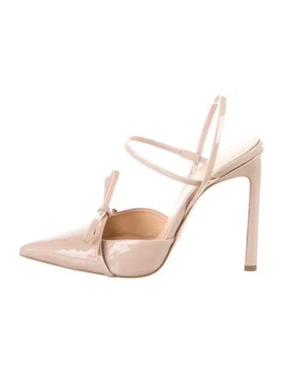 Pre-owned Dear Frances Patent Leather Bow Accents Slingback Pumps In Neutral