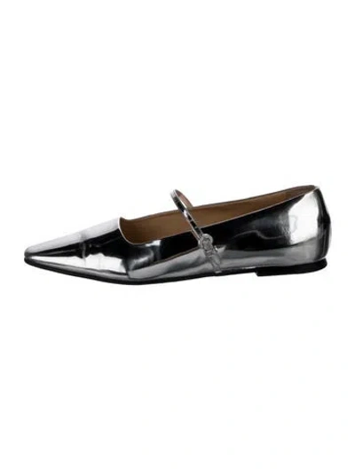 Pre-owned Dear Frances Patent Leather Mary Jane Flats In Silver