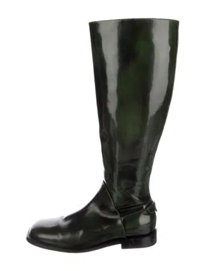 Pre-owned Dear Frances Patent Leather Riding Boots In Green