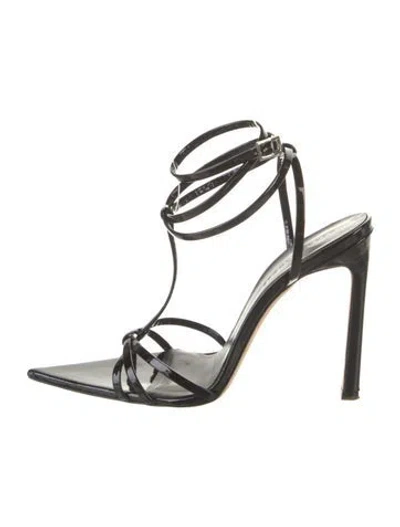 Pre-owned Dear Frances Patent Leather T-strap Sandals In Black