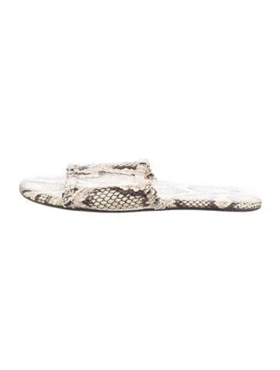 Pre-owned Dear Frances Python Animal Print Slides In Gold