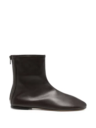 Dear Frances Rear-zip Leather Ankle Boots In Brown