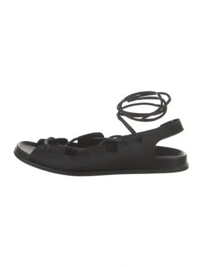 Pre-owned Dear Frances Satin Gladiator Sandals In Black
