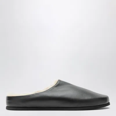 Dear Frances Shearling-lined Leather Mini Slipper Shoes For Women In Black