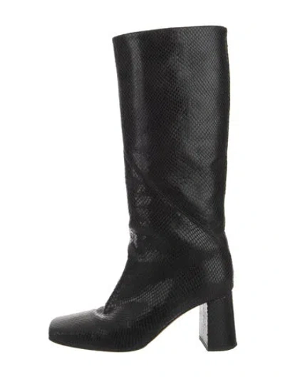 Pre-owned Dear Frances Snakeskin Animal Print Boots In Black