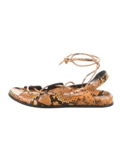 Pre-owned Dear Frances Snakeskin Animal Print Gladiator Sandals In Orange