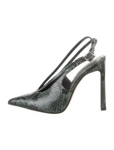 Pre-owned Dear Frances Snakeskin Slingback Pumps In Green