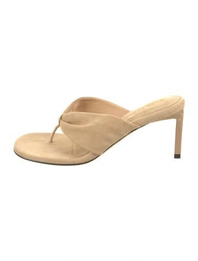 Pre-owned Dear Frances Suede Leather Trim Embellishment Slides In Neutral