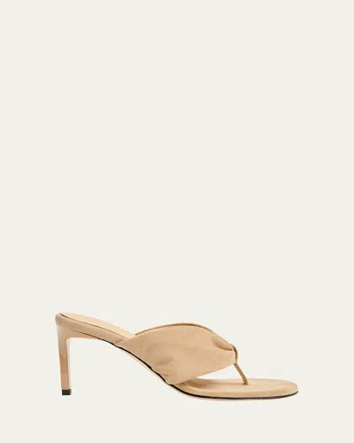 Dear Frances Suede Thong Stiletto Slide Sandals In Sand Suede
