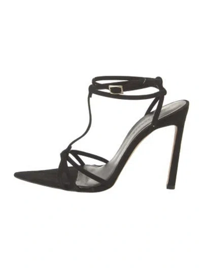 Pre-owned Dear Frances Suede T-strap Sandals In Black