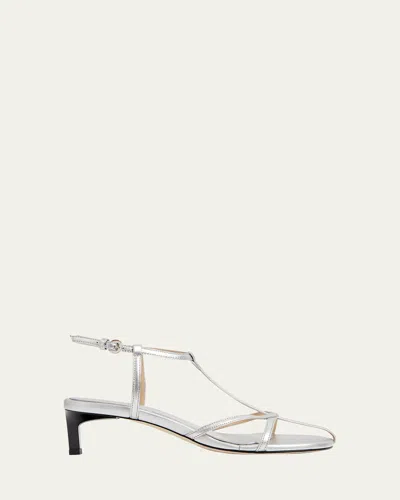 Dear Frances Tee Metallic Leather Sandals In Silver
