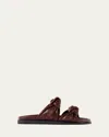 Dear Frances Tye Leather Slide Sandals In Brown