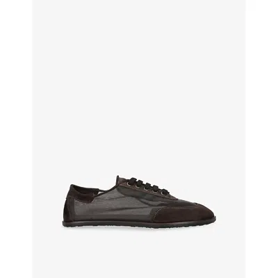 Dear Frances Womens Dark Brown Balla Mesh And Suede Trainers Eur 39 / 6 Uk