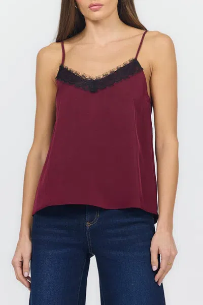 Dear John Alexandria Lace Trim Satin Tank In Burgundy
