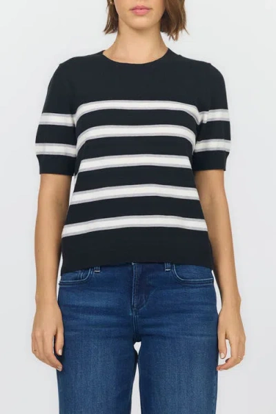 Dear John Amaris Short Sleeve Crew Neck Stripe Sweater In Black