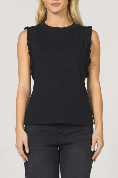 Dear John Bridget Rib Tank With Leather Ruffle Trim In Black