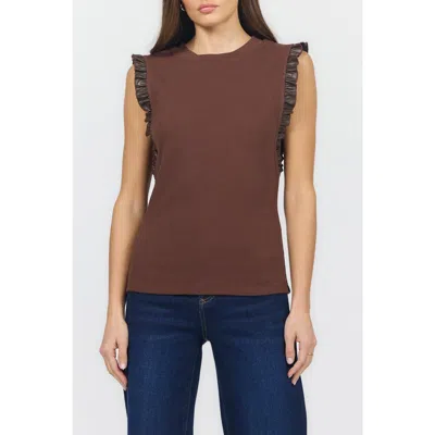 Dear John Bridget Rib Tank With Leather Ruffle Trim In Brown