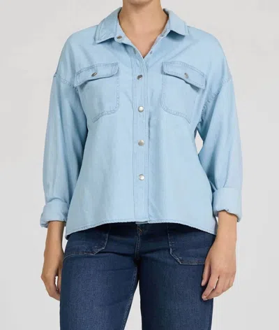 Dear John Denim Adrianna Button Up Long Sleeve Boxy Shirt In Chambray In Blue