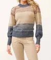 Dear John Denim Agnes Crew Neck Long Sleeve Sweater In Teal Combo In Multi