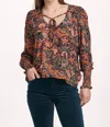 Dear John Denim Amelia Ruched Long Sleeve Top In Flower Wine In Multi