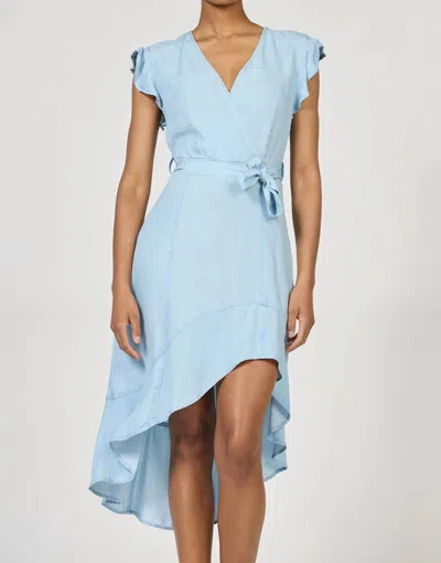 Dear John Denim Anahi Wrap Front High Low Midi Dress In Carolina Blue In Multi