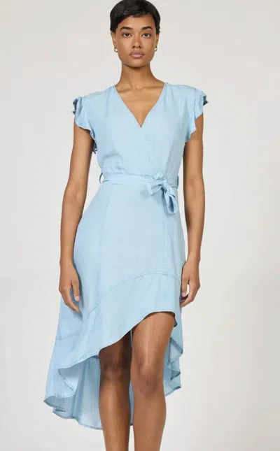 Dear John Denim Anahi Wrap Front High Low Midi Dress In Carolina Blue In Multi