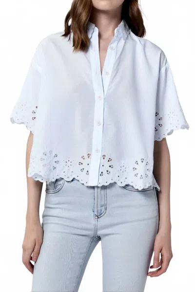 Dear John Denim Ansel Cropped Eyelet Button Down Shirt In Skyway In Multi